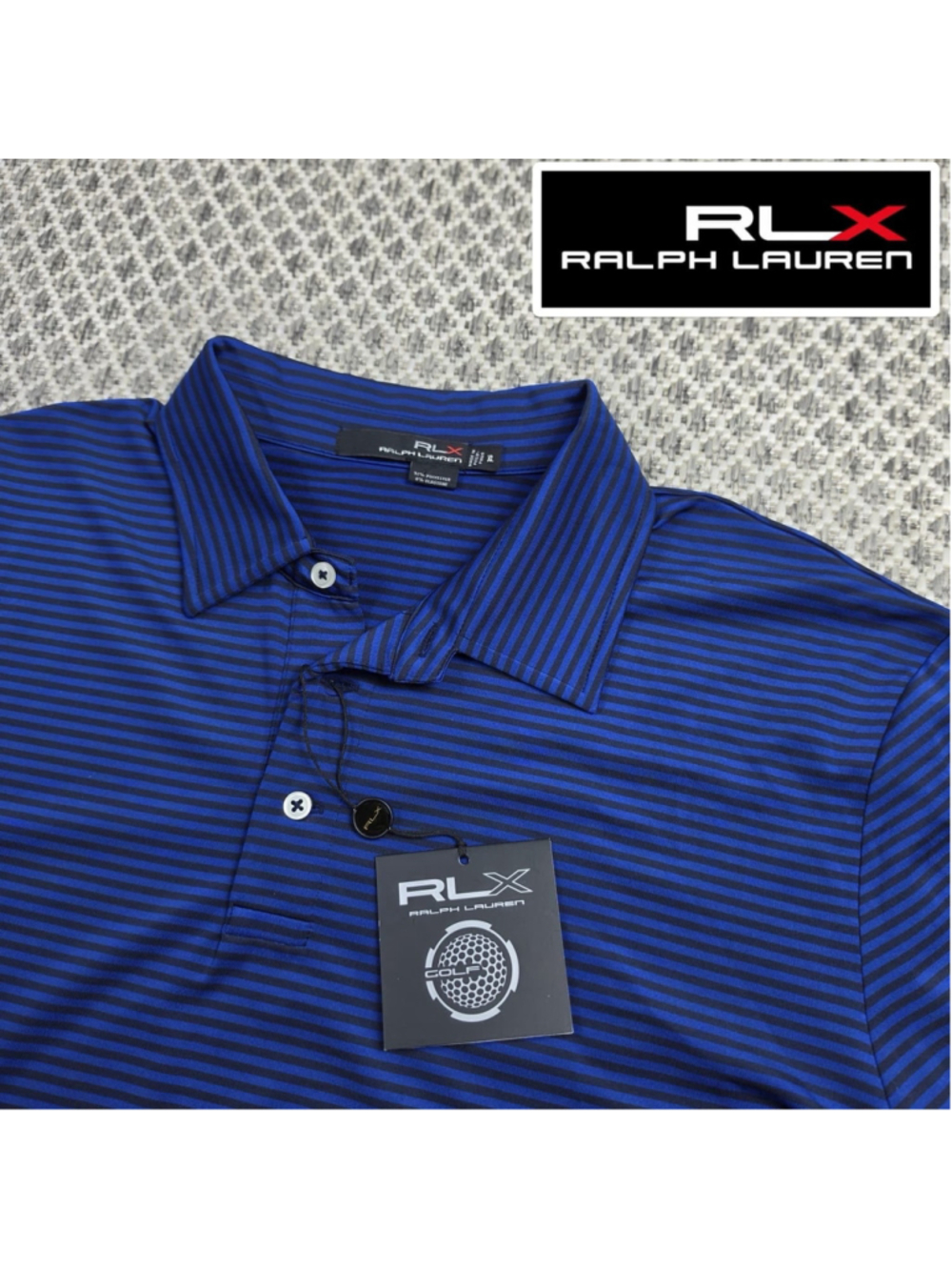 RLX Ralph Lauren Golf Mens XL Blue Black Striped Performance Polo Shirt NWT